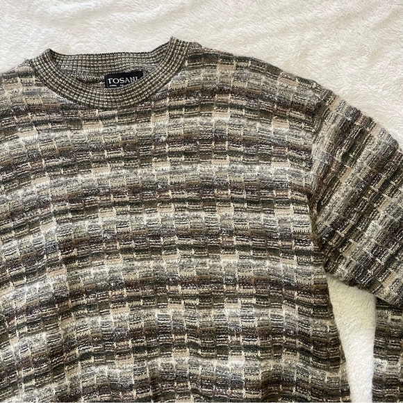 Tosani Mens Crewneck Sweater XL Vintage Beige Earth Tones Coogi Style Knitted - Picture 8 of 9